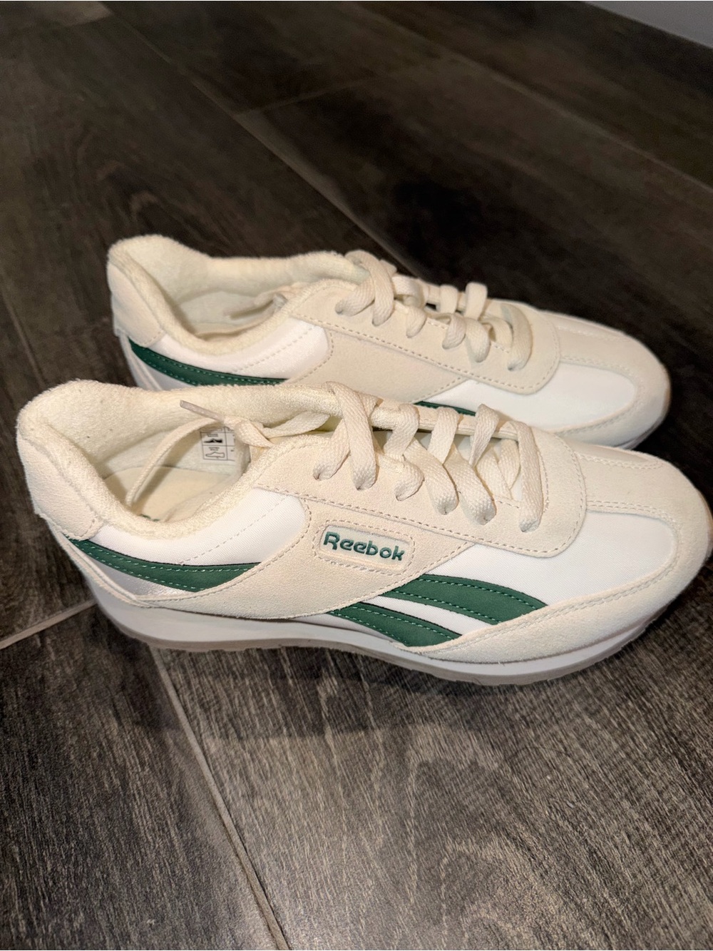Reebok Kids White Sneakers with Green Stripes